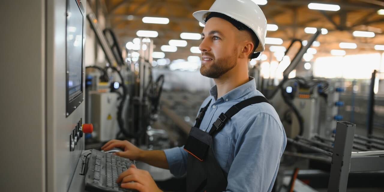 Satisfied employee working at industrial facility